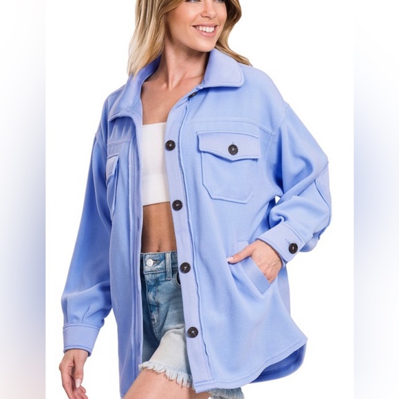 Zenana Baby Blue Shacket New SMLXL - Picture 2 of 2